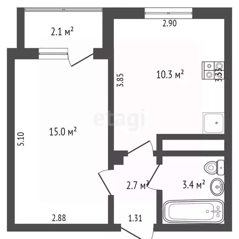 1-к кв. Омская область, Омск ул. Дианова, 34 (31.4 м) - Фото 1