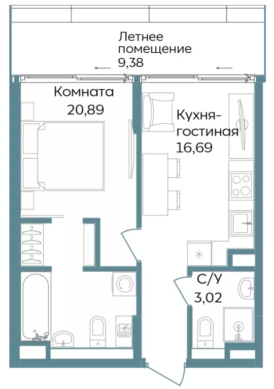 2-к квартира, 49.98 м - Фото 0