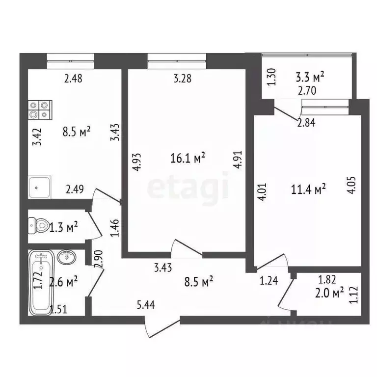 2-к кв. Башкортостан, Стерлитамак ул. Артема, 21А (50.4 м) - Фото 2
