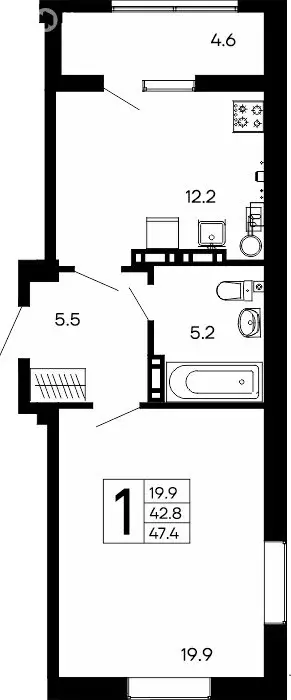 1-комнатная квартира: Феодосия, ш. Симферопольское (47.4 м) - Фото 0