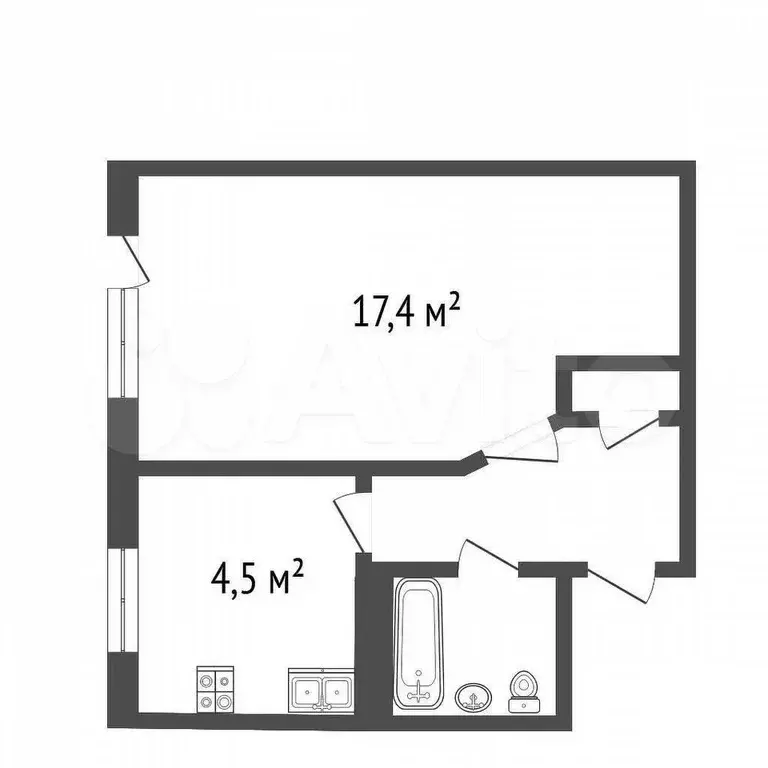 1-к. квартира, 28,3 м, 3/5 эт. - Фото 0