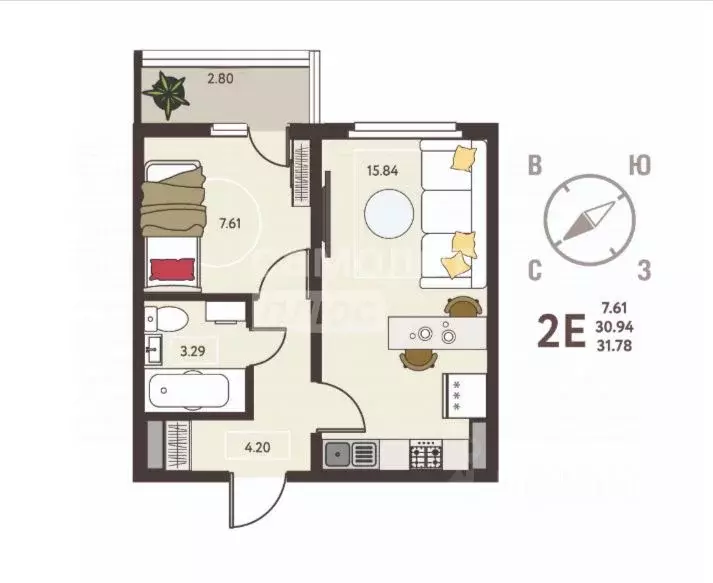 1-к кв. Липецкая область, Липецк ул. Механизаторов, 15А (31.78 м) - Фото 1