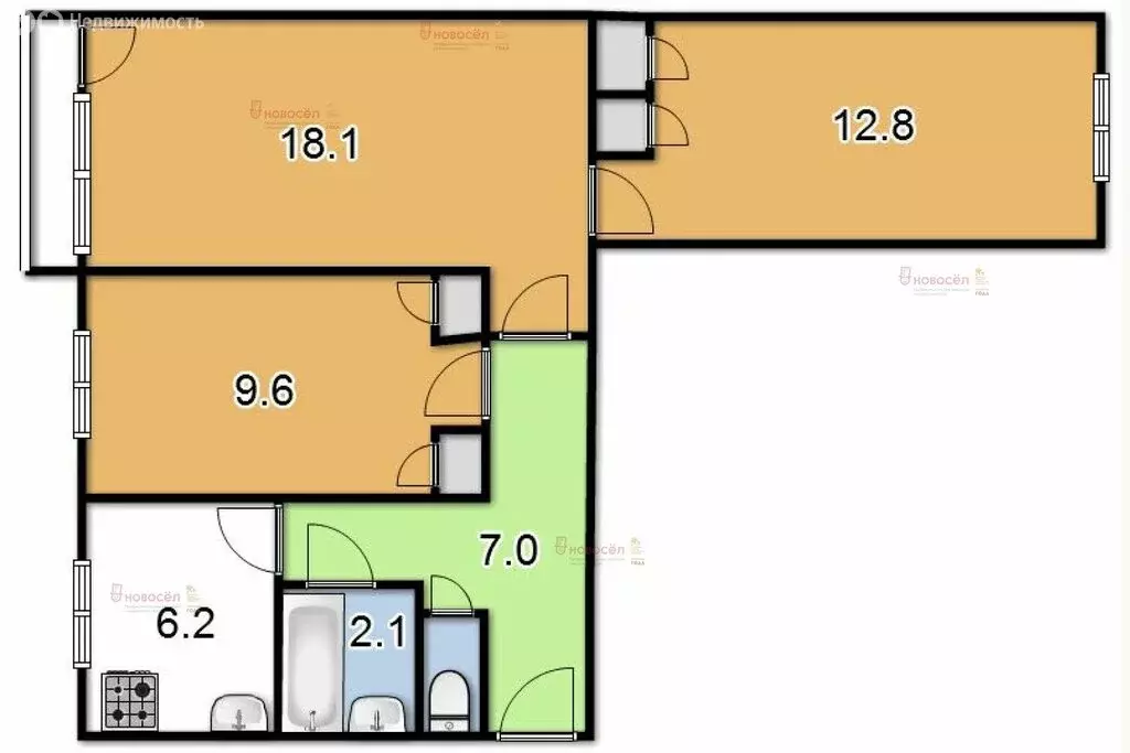 3-комнатная квартира: Берёзовский, Театральная улица, 16 (60 м) - Фото 0