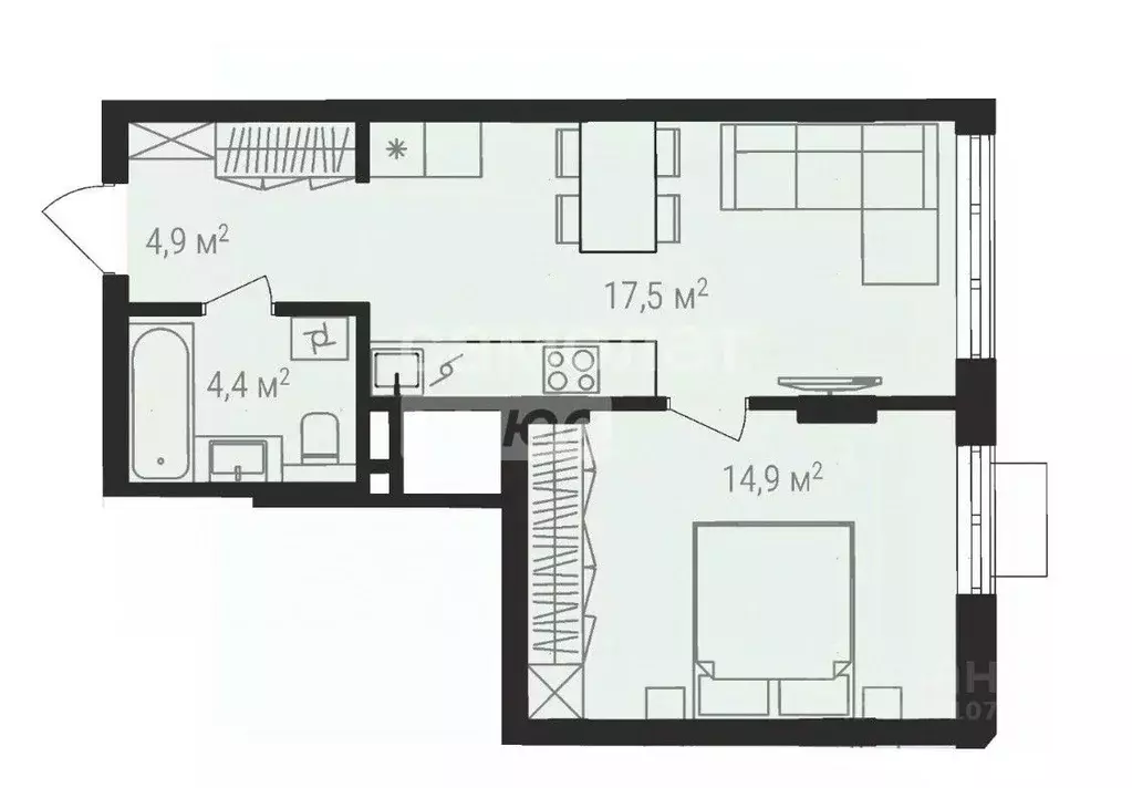 1-к кв. Челябинская область, Челябинск ул. Академика Макеева, 30 (41.1 ... - Фото 2