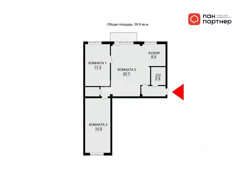 3-к кв. Санкт-Петербург ул. Карпинского, 21 (59.9 м) - Фото 1