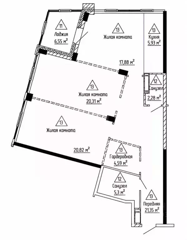 3-к кв. Чувашия, Чебоксары пл. Речников, 9 (100.4 м) - Фото 2