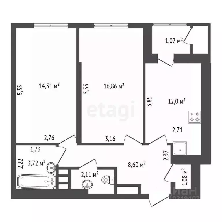 2-к кв. Башкортостан, Уфа ул. Рихарда Зорге, 67/2 (60.0 м) - Фото 2
