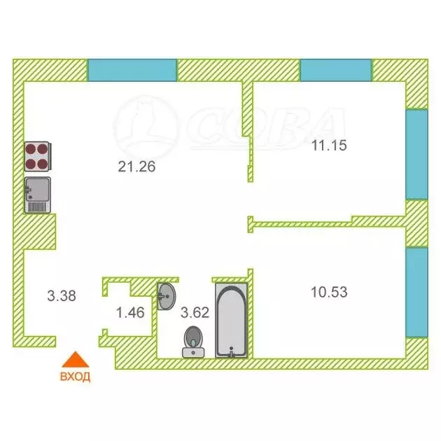 2-комнатная квартира: Тюмень, улица Первооткрывателей, 14 (51 м) - Фото 1