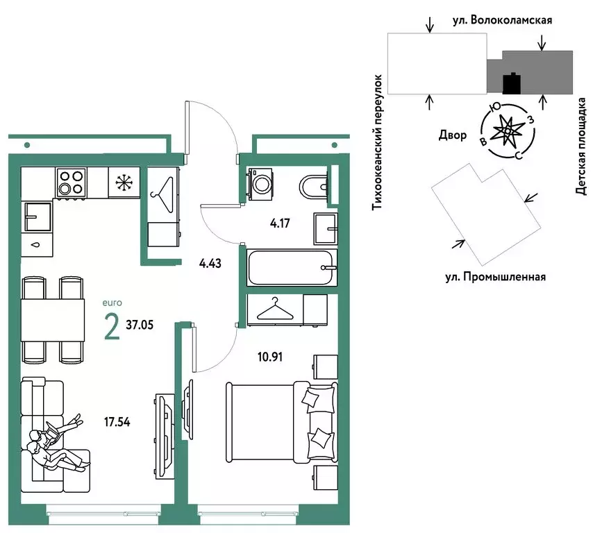 2-комнатная квартира: Тюмень, улица Мельникайте, 42к1 (37.05 м) - Фото 1