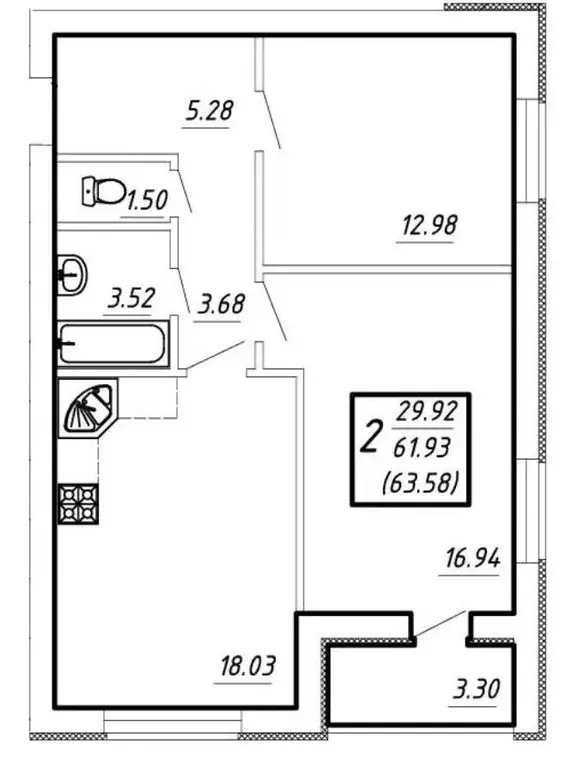 Продаётся 2-к квартира, 61.9 м - Фото 0
