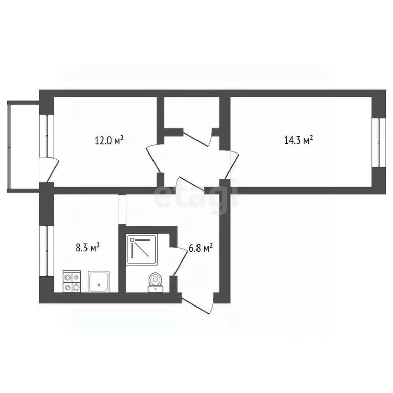 2-к кв. Крым, Симферополь ул. Миллера (46.0 м) - Фото 1
