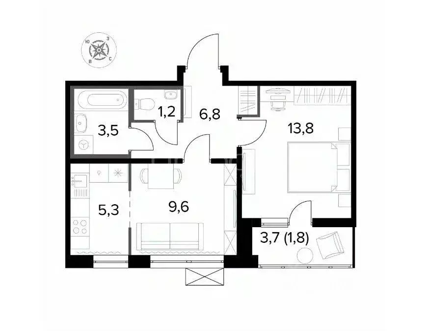 Квартира, 2 комнаты, 42 м - Фото 0