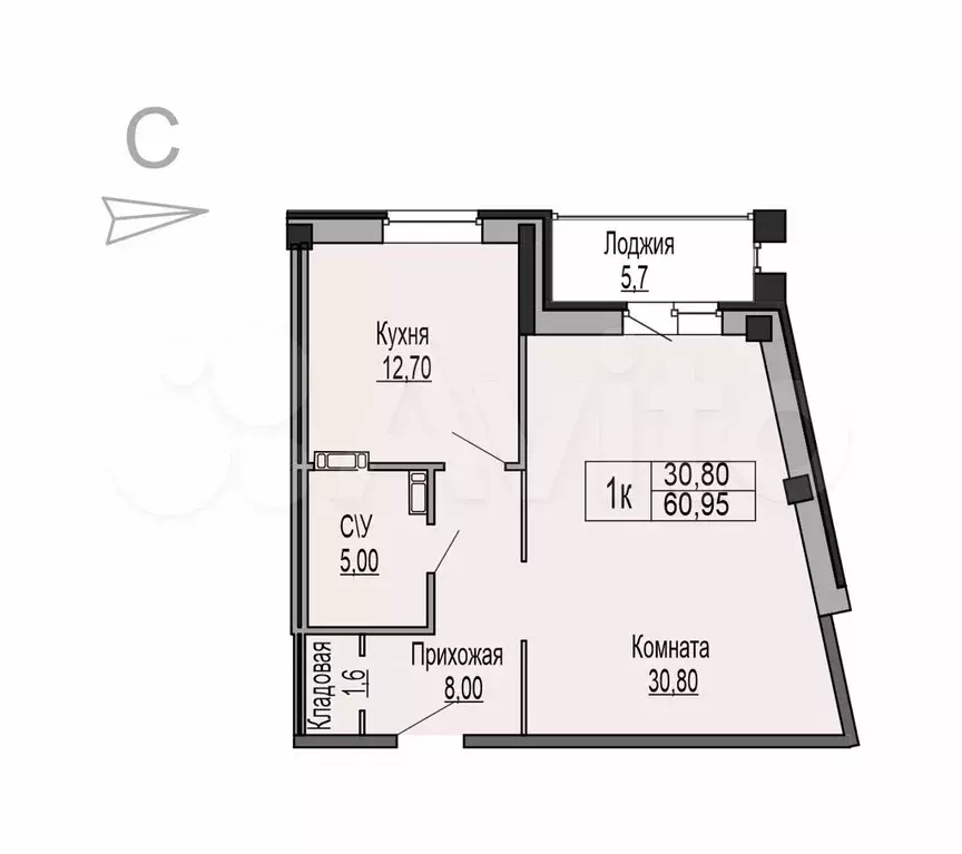 1-к. квартира, 61 м, 2/10 эт. - Фото 0