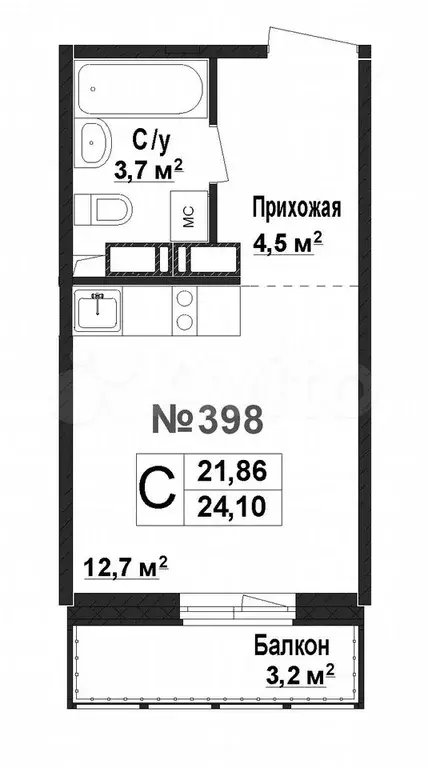 1-к. квартира, 21,9 м, 17/17 эт. - Фото 0
