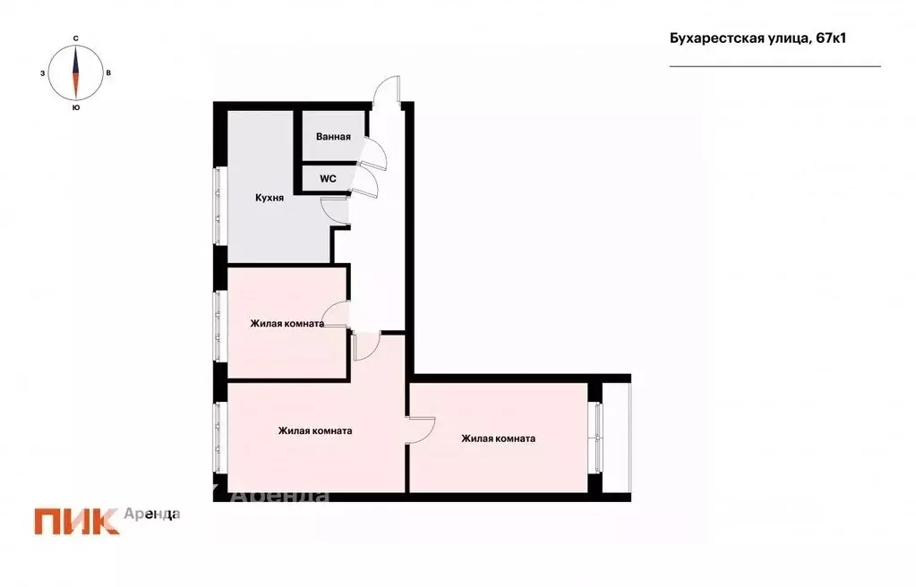 3-к кв. Санкт-Петербург Бухарестская ул., 67К1 (64.8 м) - Фото 1