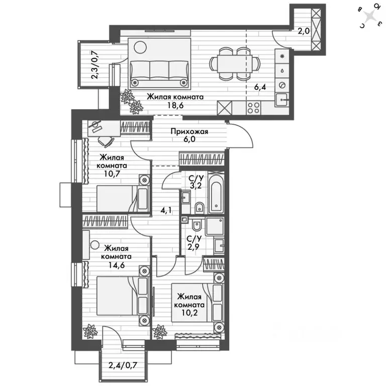 4-к кв. Приморский край, Владивосток Снеговая Падь мкр, ул. Адмирала ... - Фото 2