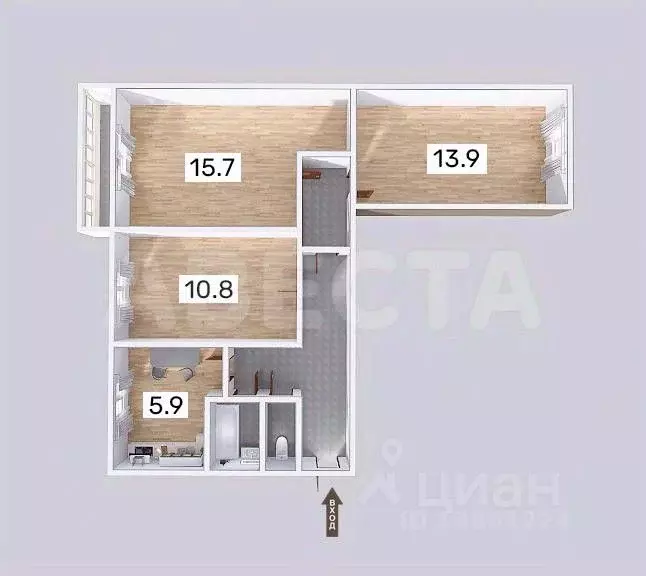 3-к кв. Омская область, Омск Волгоградская ул., 6 (59.4 м) - Фото 2