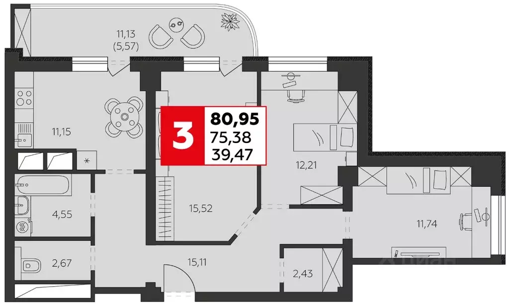 3-к кв. Ростовская область, Батайск ул. Воровского, 53 (80.95 м) - Фото 1