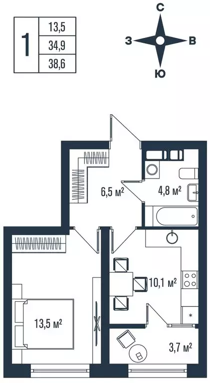 1-комнатная квартира: Владивосток, улица Тухачевского, 33к2 (38.6 м) - Фото 1