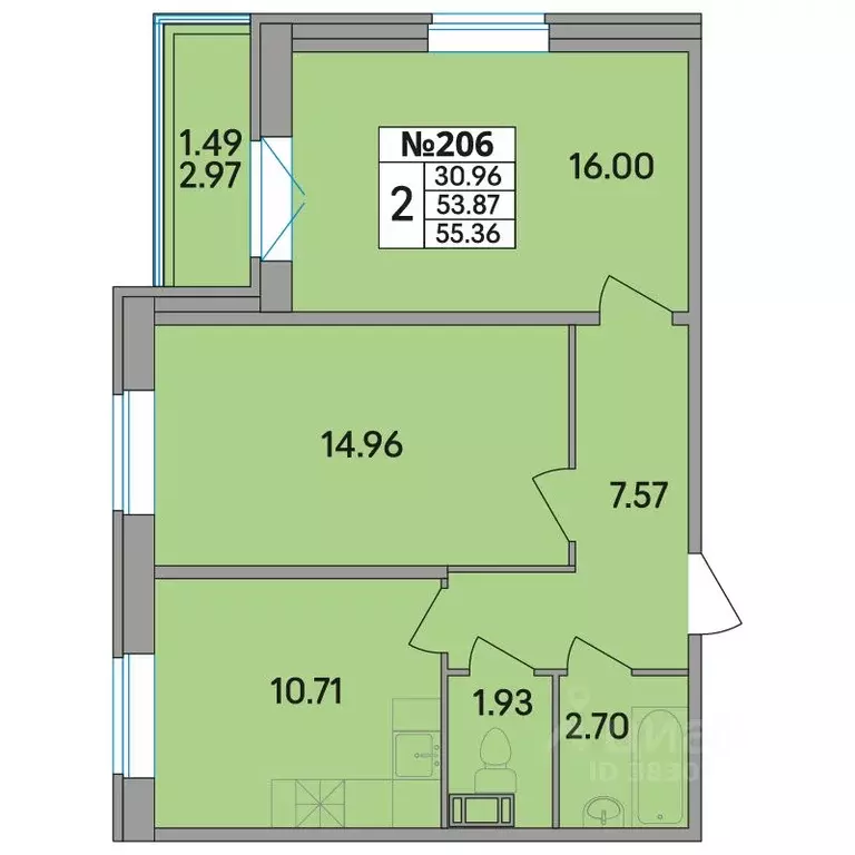 2-к кв. Ленинградская область, Всеволожский район, Агалатовское с/пос, ... - Фото 1