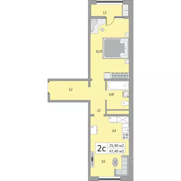 2-к кв. Оренбургская область, Оренбург ул. Юркина, 8 (47.4 м) - Фото 1