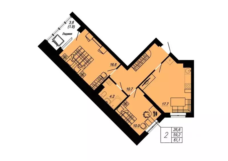 2-к кв. Свердловская область, Екатеринбург ул. Блюхера, 89 (61.1 м) - Фото 0