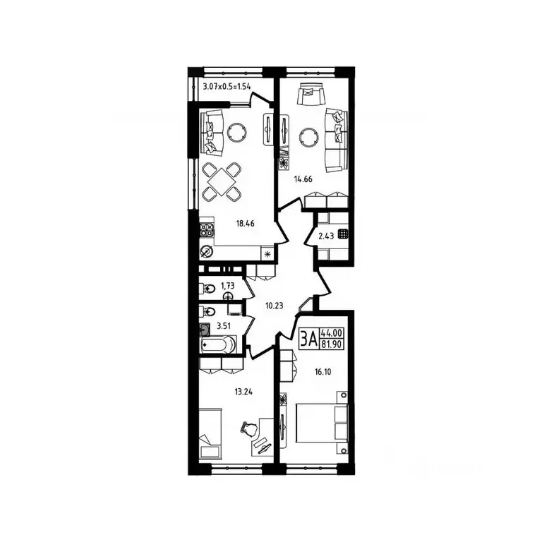 3-к кв. Адыгея, Майкоп ул. К.А. Васильева, 1к4 (81.88 м) - Фото 2