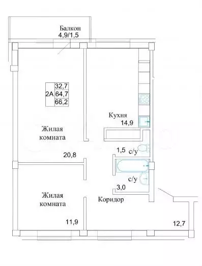 2-к. квартира, 68,4 м, 5/10 эт. - Фото 1