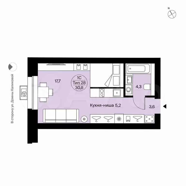 Квартира-студия, 30,8 м, 9/9 эт. - Фото 0