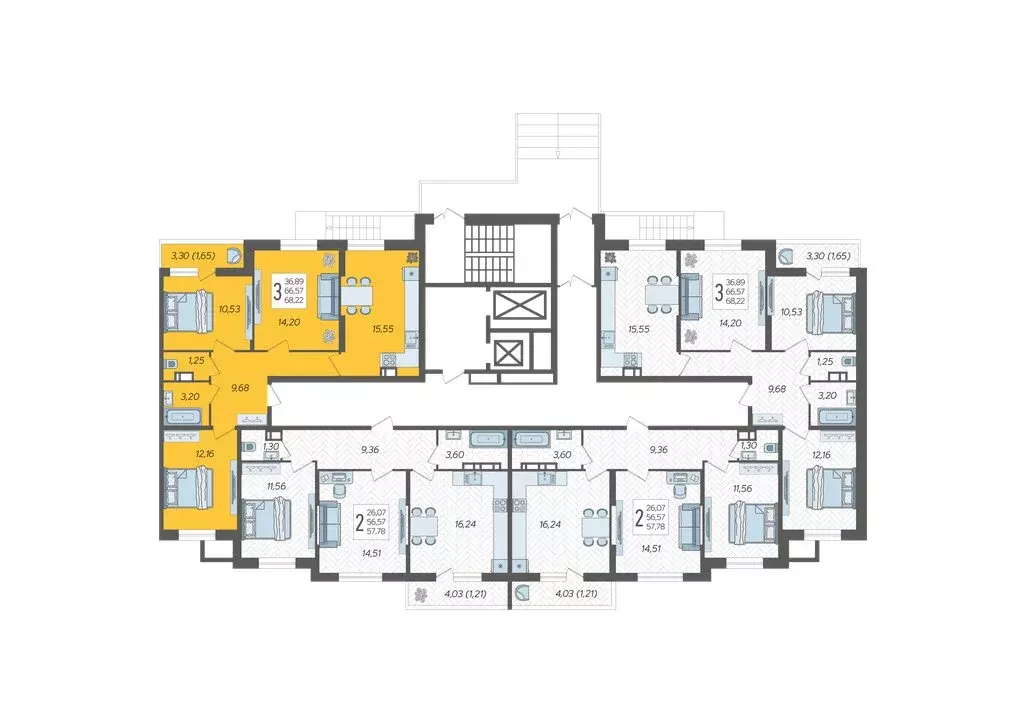 3-комнатная квартира: Краснодар, ЖК Смородина (68.22 м) - Фото 1