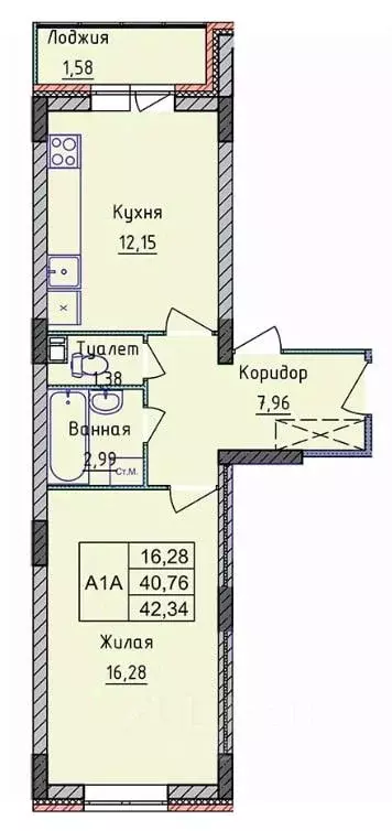 1-к кв. Ярославская область, Ярославль просп. Фрунзе, 56Д (42.34 м) - Фото 1