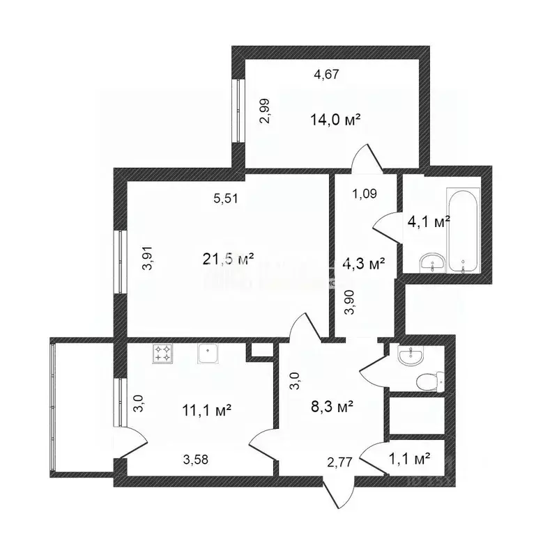 2-к кв. Ямало-Ненецкий АО, Новый Уренгой Оптимистов мкр, 3к1 (57.2 м) - Фото 0