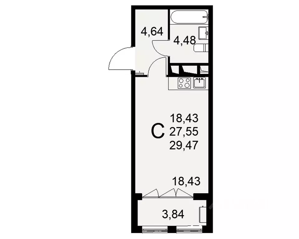 1-к кв. Тульская область, Тула ул. Федора Смирнова, 2 (29.47 м) - Фото 0