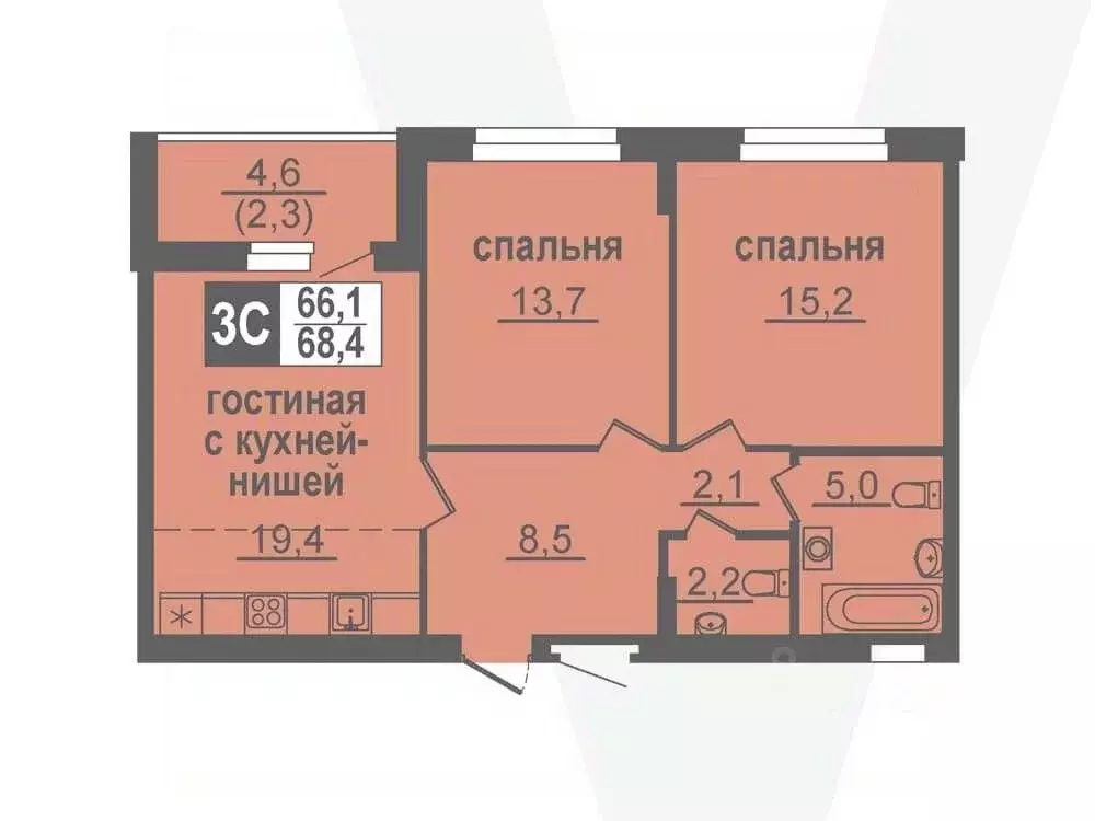 3-к кв. Новосибирская область, Кольцово рп, 5-й мкр  (68.4 м) - Фото 0