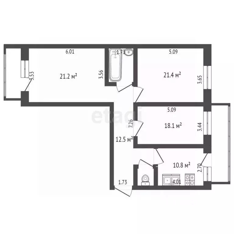 3-к кв. Вологодская область, Вологда Белозерское ш., 10 (88.3 м) - Фото 1
