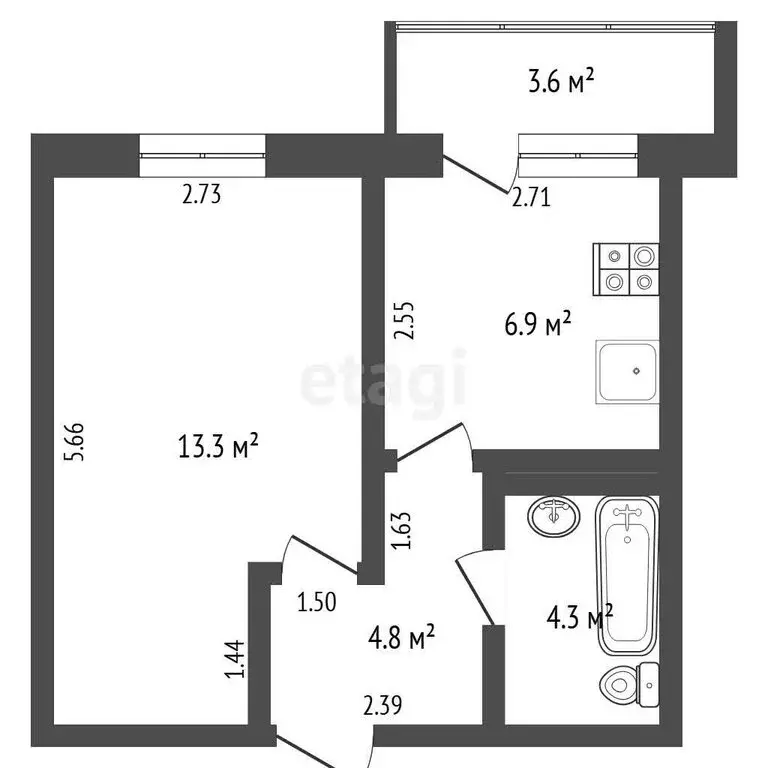 1-комнатная квартира: Тюмень, улица Прокопия Артамонова, 4 (35 м) - Фото 1