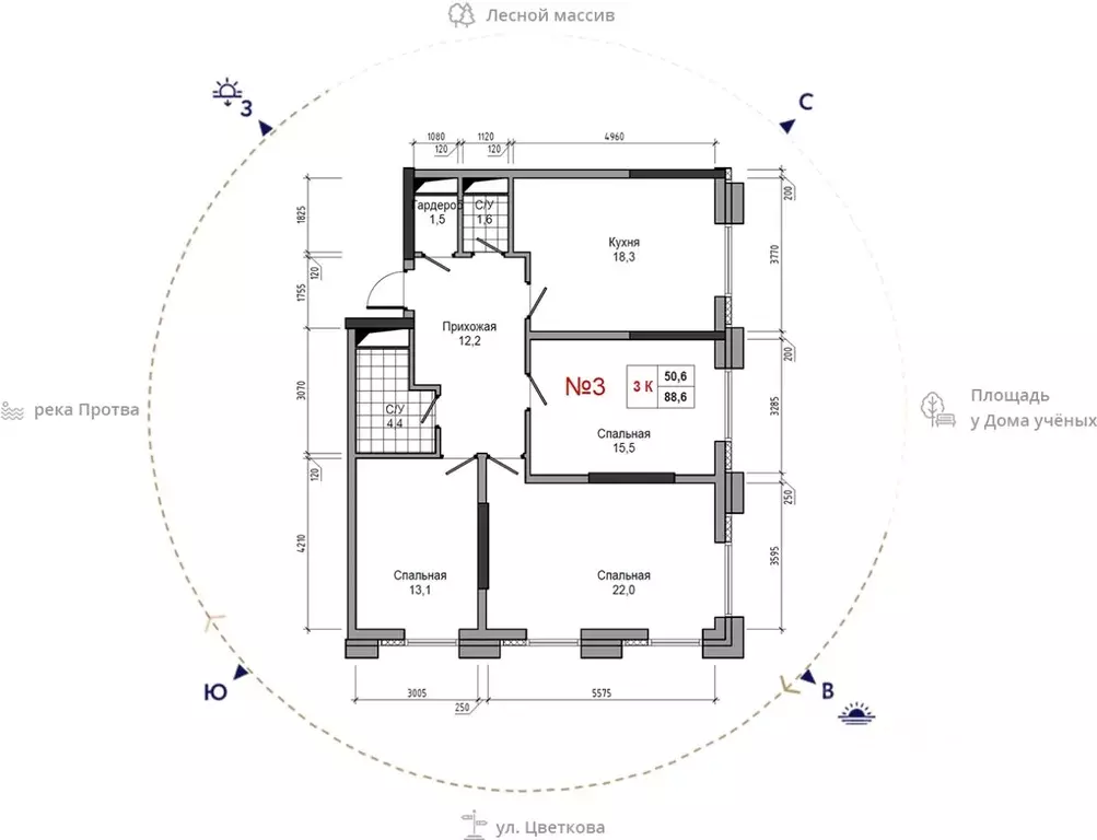 3-к кв. Калужская область, Обнинск ул. Усачева (88.6 м) - Фото 0