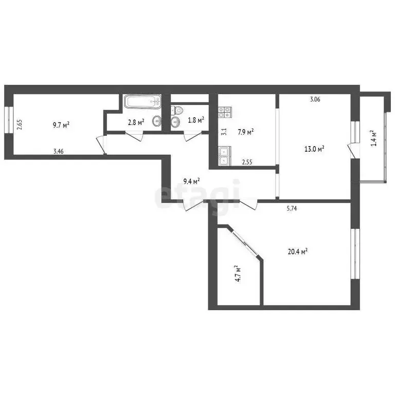 3-комнатная квартира: Омск, улица Ватутина, 33 (69.7 м) - Фото 1