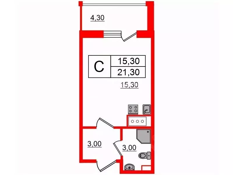 Студия Санкт-Петербург дор. Торфяная, 17к6 (21.3 м) - Фото 1