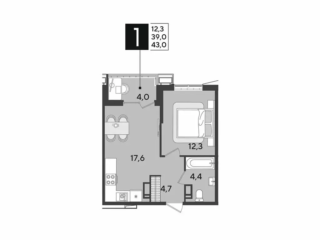 1-комнатная квартира: Краснодар, микрорайон Парк Победы (43 м) - Фото 1