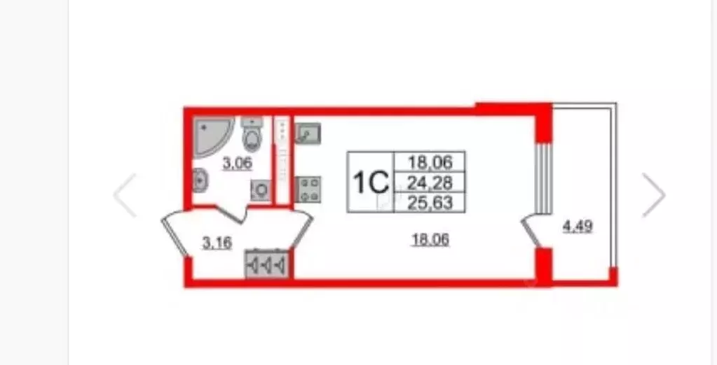 Студия Санкт-Петербург просп. Буденного, 15 (24.0 м) - Фото 1