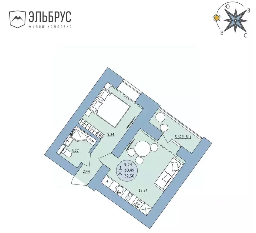 1-к кв. Башкортостан, Уфа Кавказская ул., 24 (32.3 м) - Фото 0