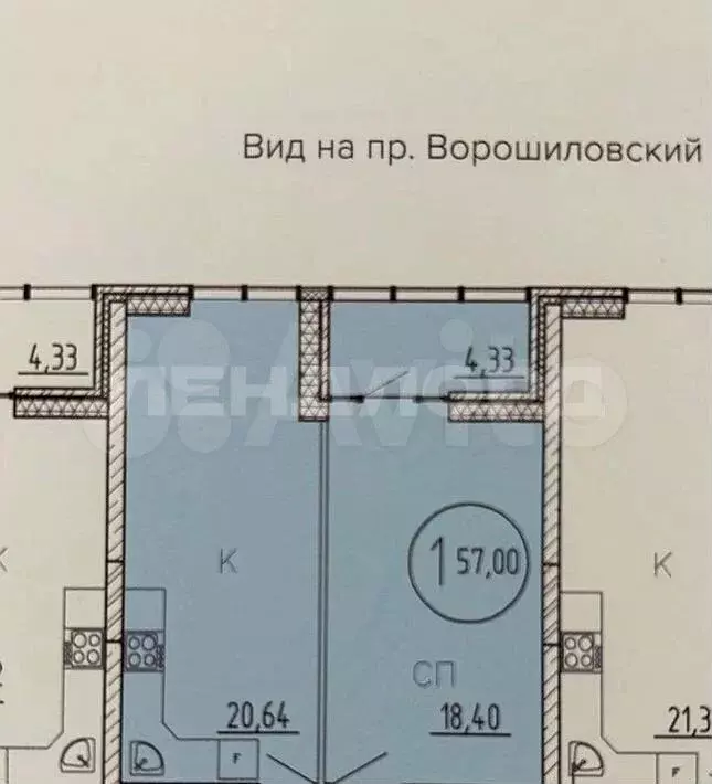 1-к. квартира, 57 м, 4/21 эт. - Фото 0