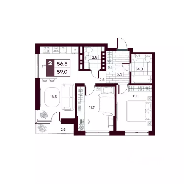 2-к кв. Тюменская область, Тюменский муниципальный округ, д. Дударева ... - Фото 1