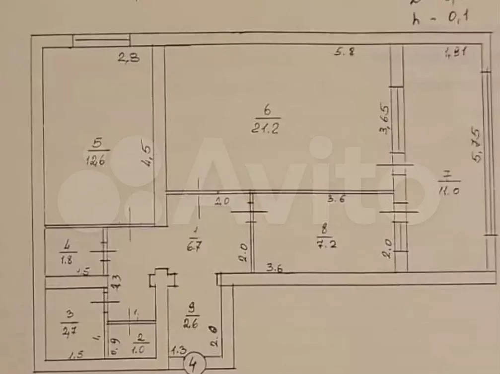 2-к. квартира, 68 м, 1/9 эт. - Фото 0