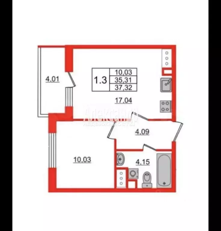 1-к кв. Санкт-Петербург ул. Верхне-Каменская, 3к1 (35.1 м) - Фото 1