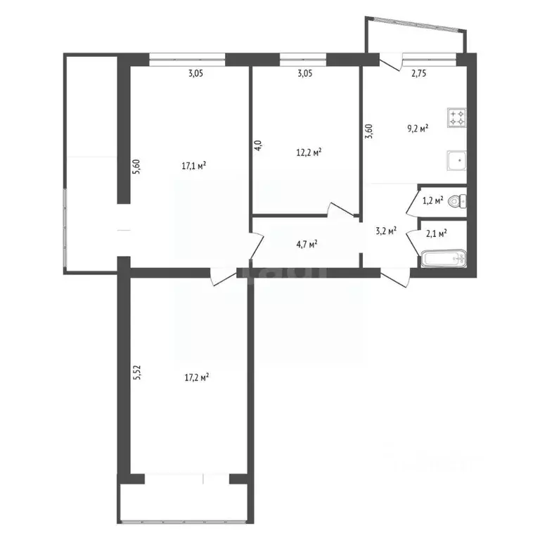 3-к кв. Башкортостан, Уфа ул. Рабкоров, 11/1 (74.3 м) - Фото 1