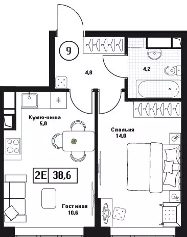 1-комнатная квартира: Пушкино, ЖК Пушкино Град (38.6 м) - Фото 1