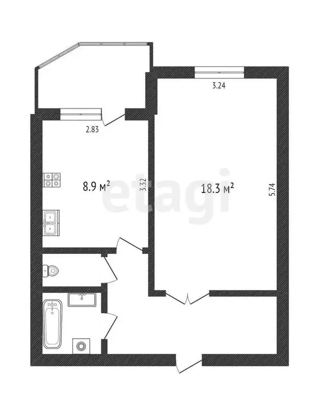 1-комнатная квартира: Салават, улица Островского, 63А (39.6 м) - Фото 1