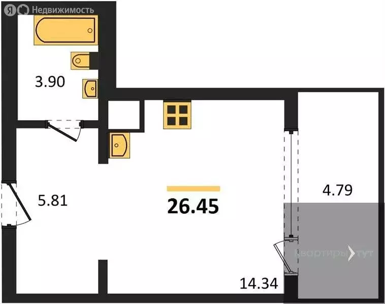 Квартира-студия: Воронеж, набережная Чуева, 7 (26.45 м) - Фото 1